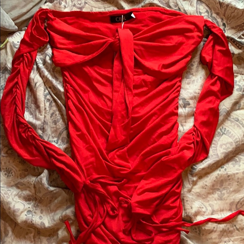 IVRose tight red dress with tie in front